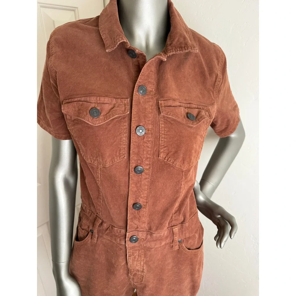 Cleo + Wolf Corduroy Jumpsuit Rust Brown Utility Short Sleeve Medium - Picture 6 of 11